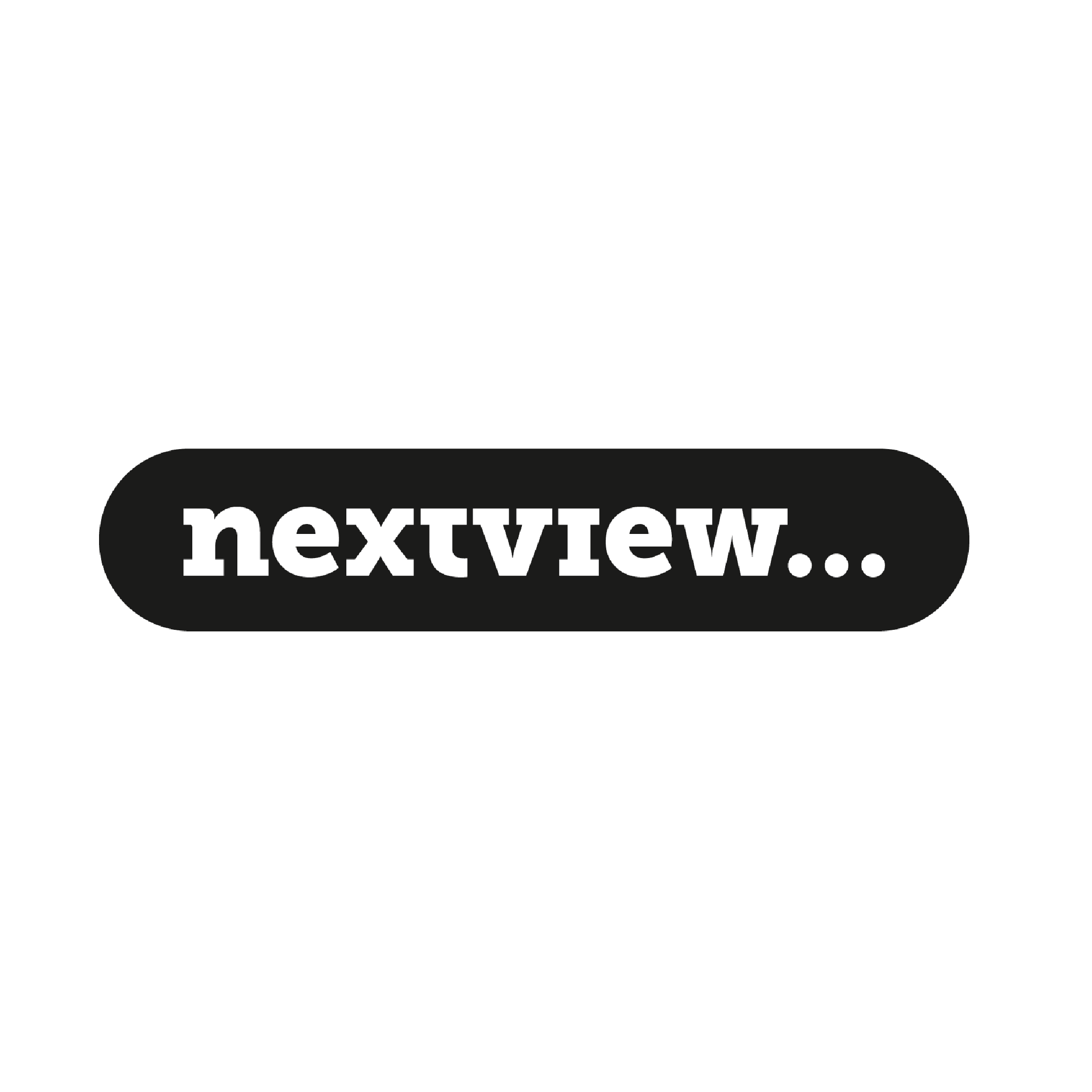 Nextview Consulting logo in white typewriter font on rounded black pill-shaped badge - Certinia customer