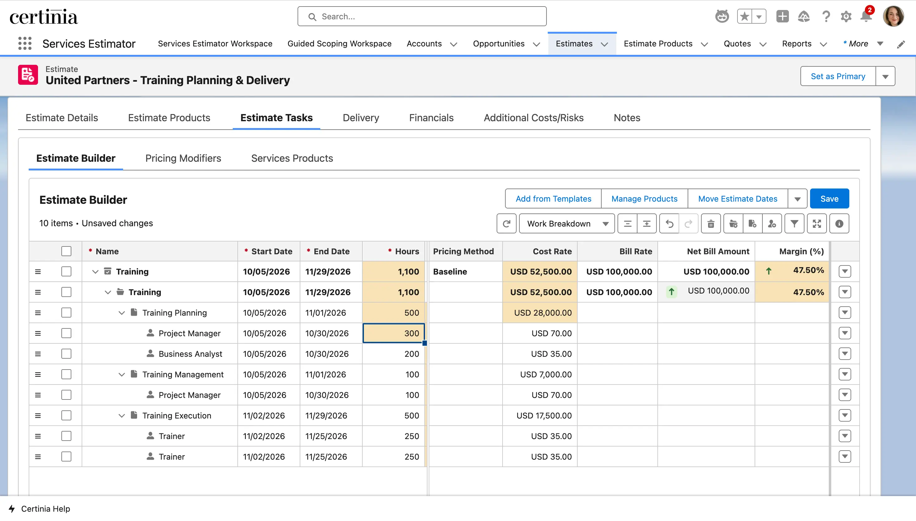 A new baseline pricing method decouples price and cost in Services Estimator