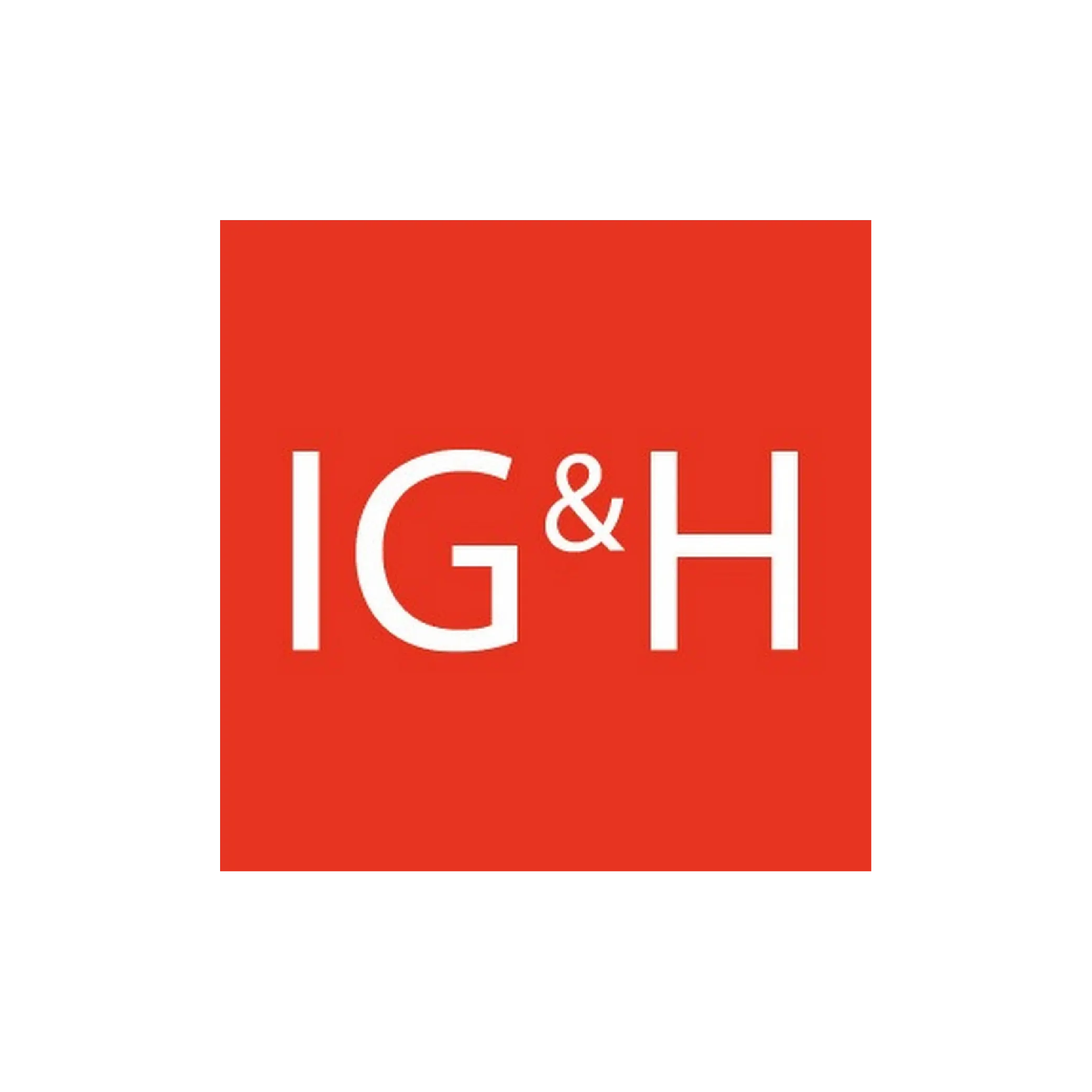 IG&H logo in white text on a bright orange-red square background - Certinia customer