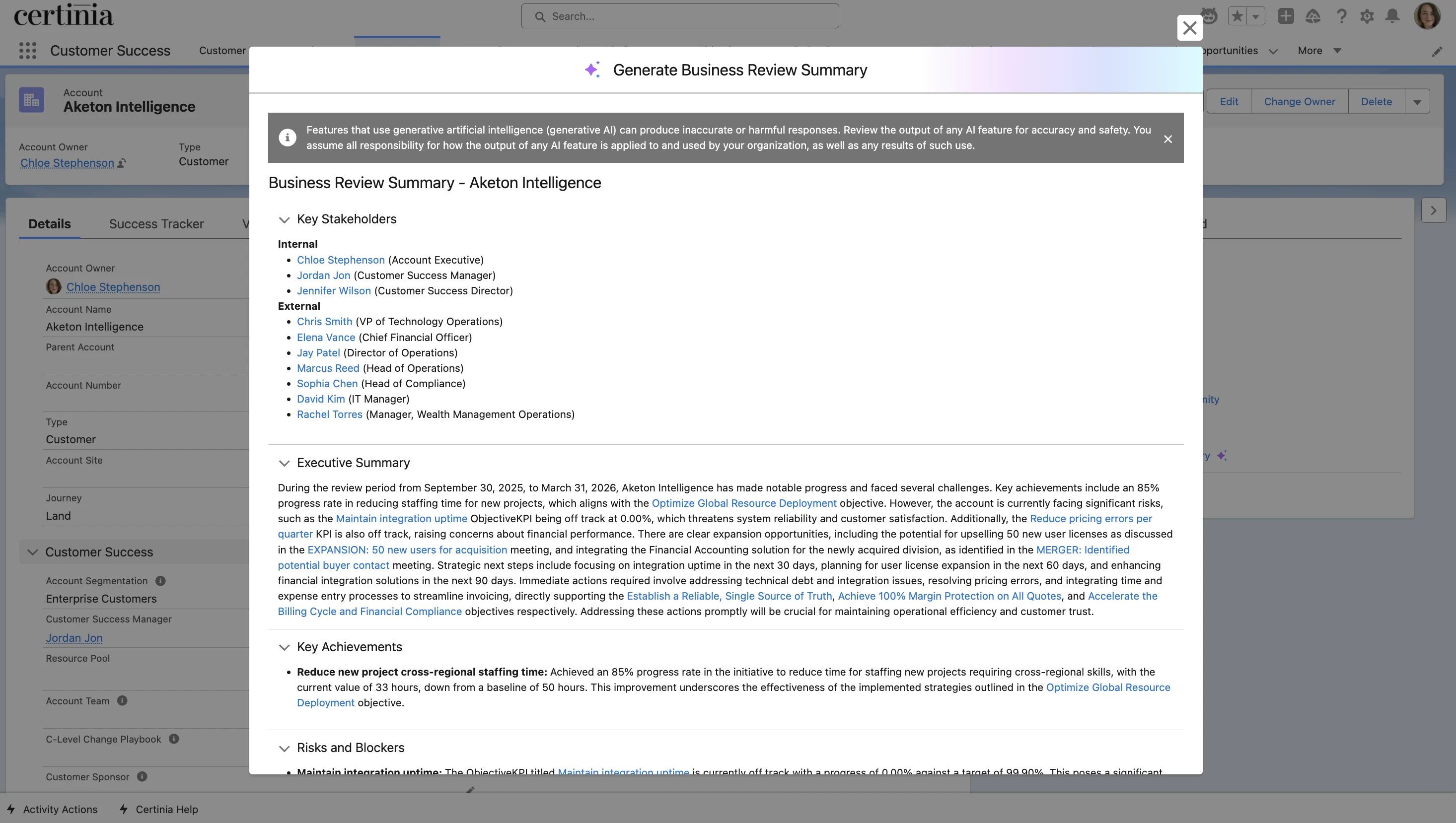 Certinia Spring 2026 Release - SCREENSHOT - Business Review Summary.webp