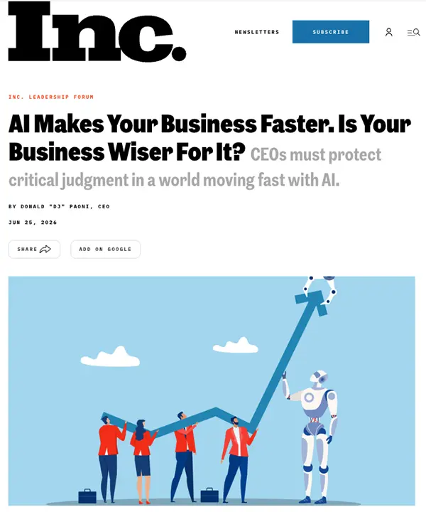 DJ Paoni&rsquo;s Inc. piece was one of many Services Week articles that took the AI conversation beyond hype, focusing on NRR, operating discipline, and the leadership decisions that will define the next era of services.