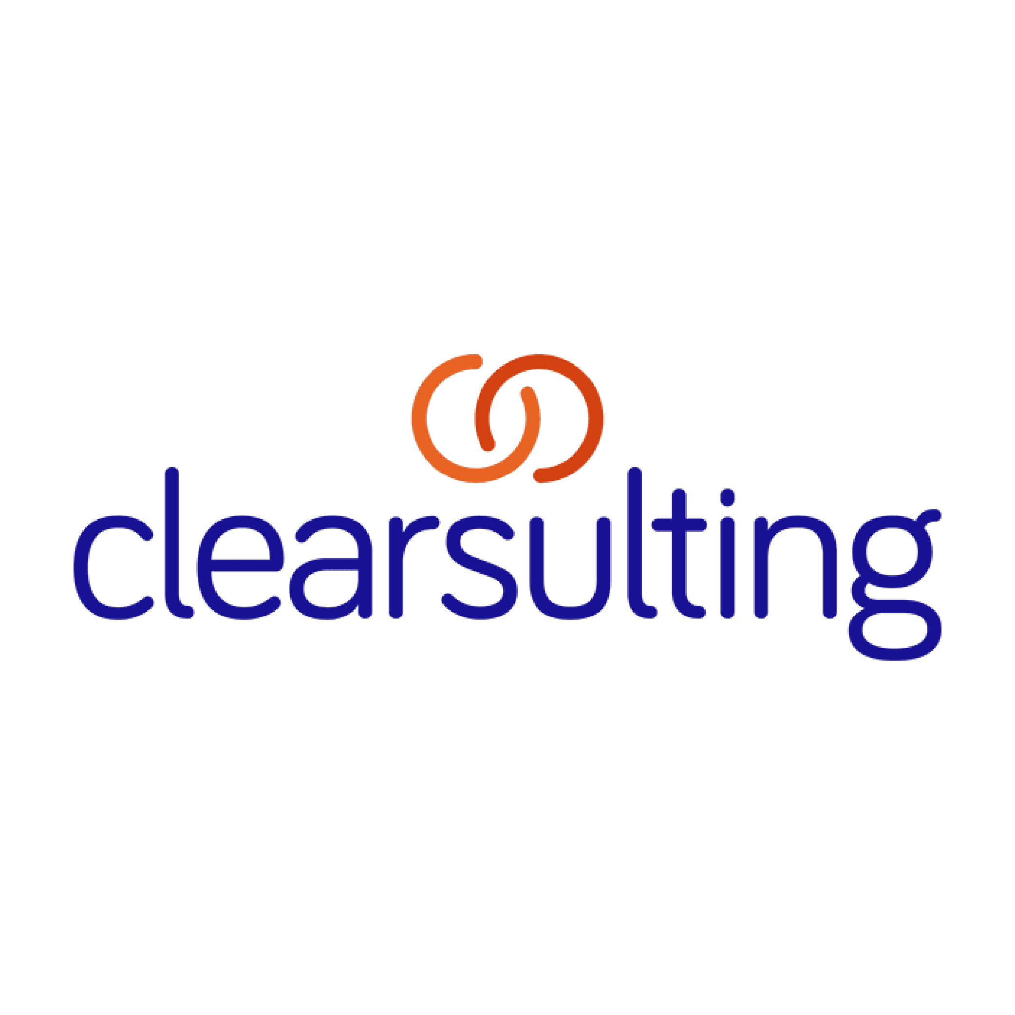 Clearsulting logo featuring intertwined orange loops above blue lowercase text - Certinia customer