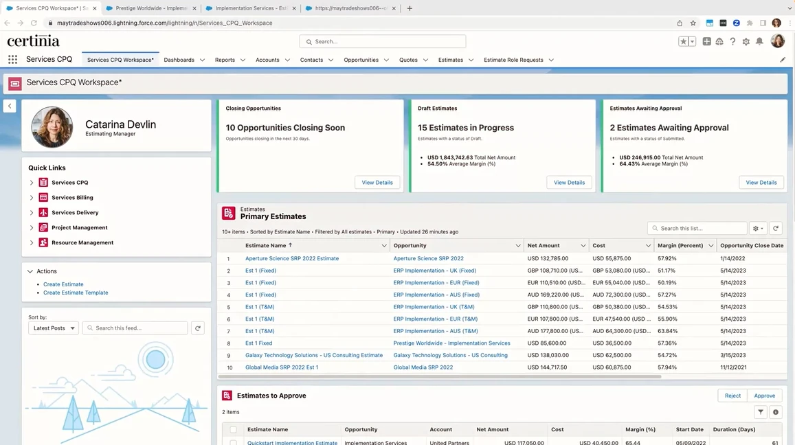 product tour screenshot of services estimator software