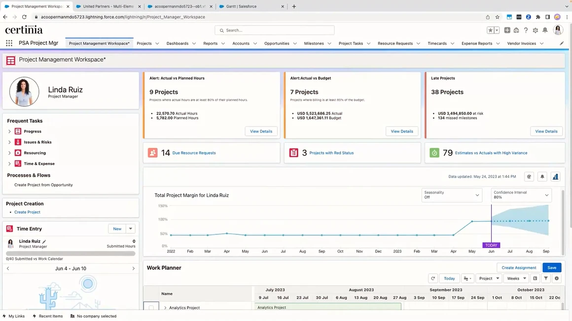 product tour screenshot of professional services cloud